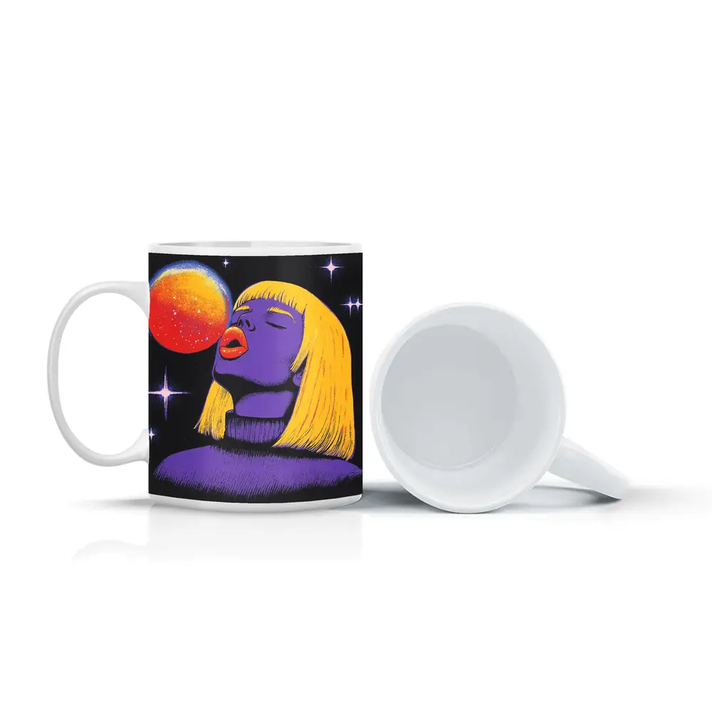 Purple Woman Yellow Hair Cosmic Space Art – Mugs