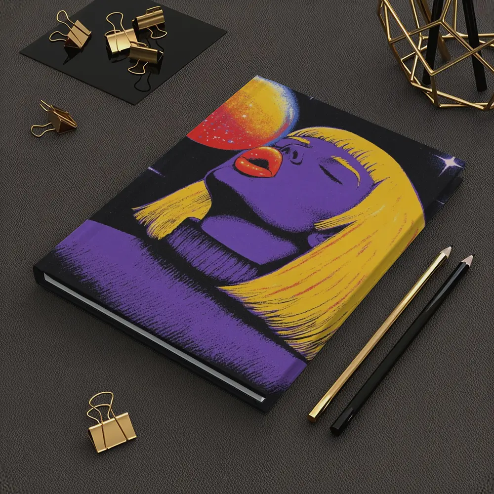 Purple Woman Yellow Hair Cosmic Space Art – Notebooks