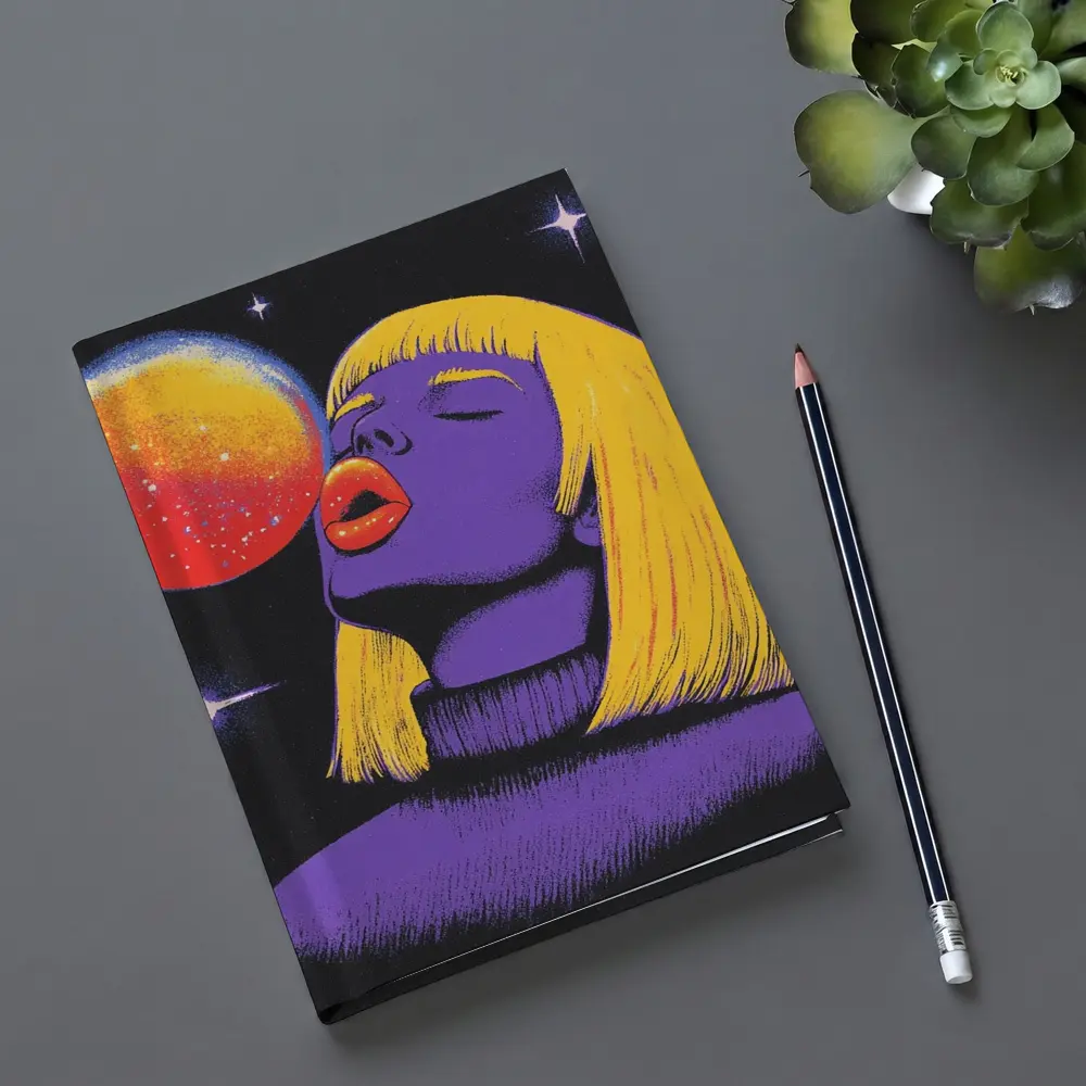 Purple Woman Yellow Hair Cosmic Space Art – Notebooks
