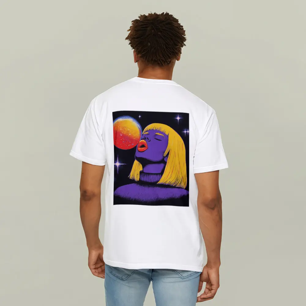 Purple Woman Yellow Hair Cosmic Space Art – T-Shirts