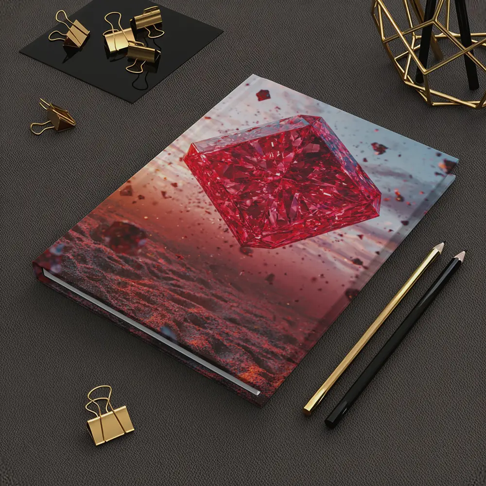 Red Crystal Cube Floating Desert Sunset – Notebooks