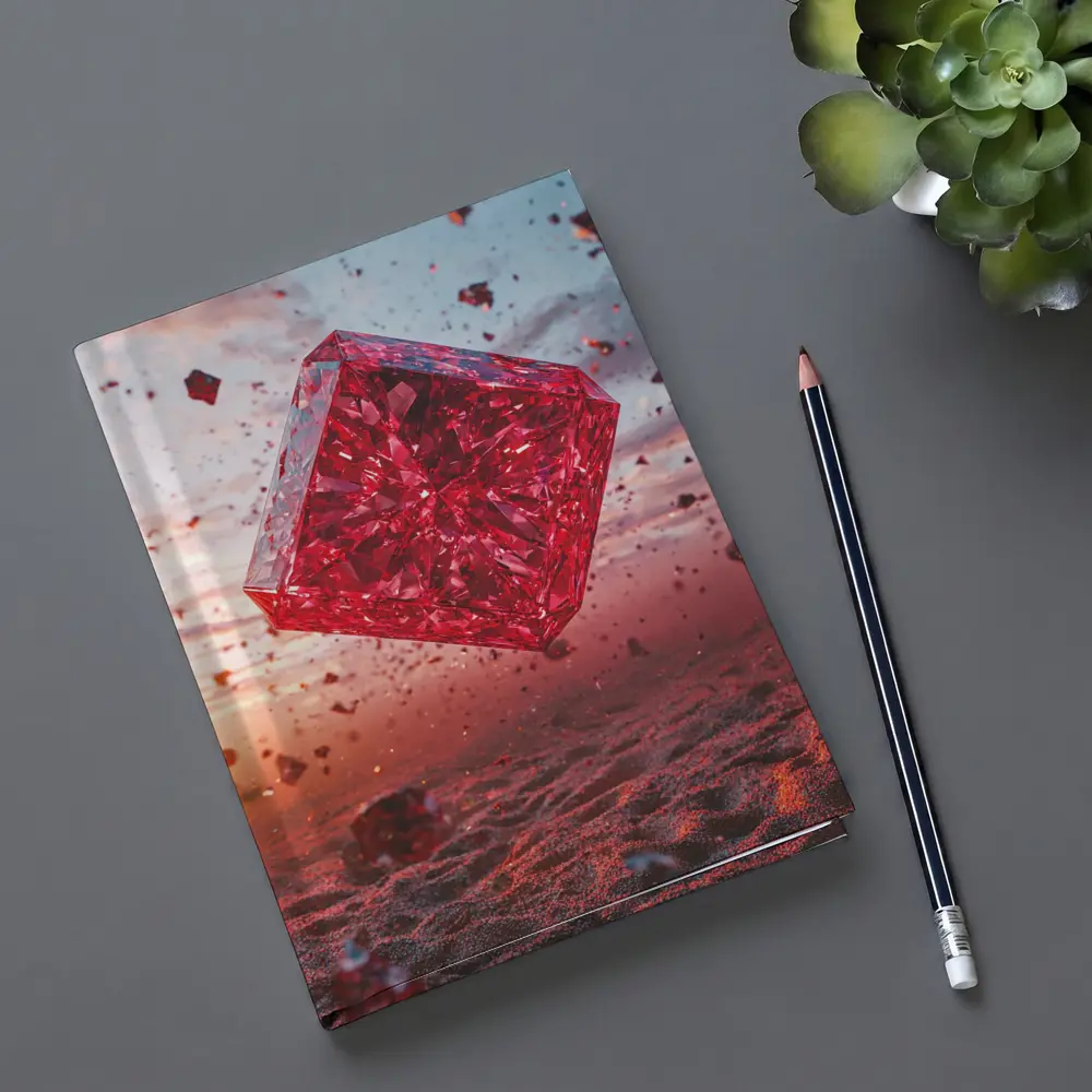 Red Crystal Cube Floating Desert Sunset – Notebooks