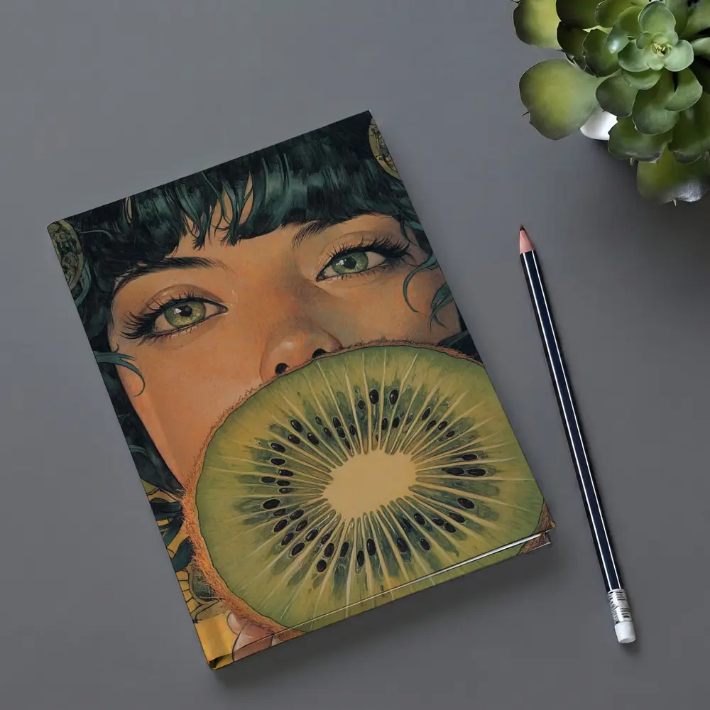 Woman Green Eyes Kiwi Fruit Illustration Art – Notebooks