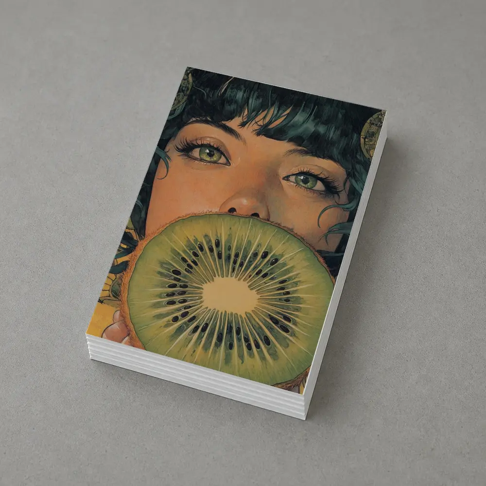 Woman Green Eyes Kiwi Fruit Illustration Art – Postcards