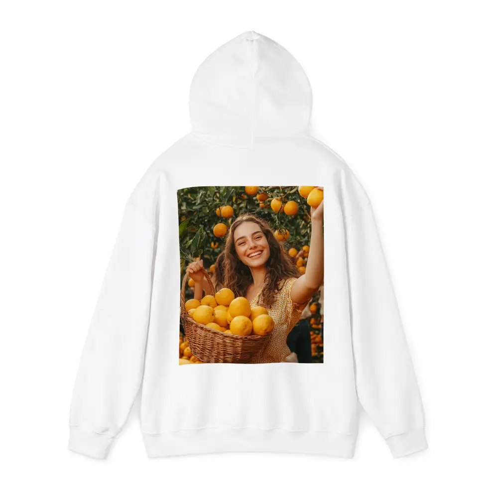 Smiling Woman Picking Lemons Citrus Orchard – Hoodies