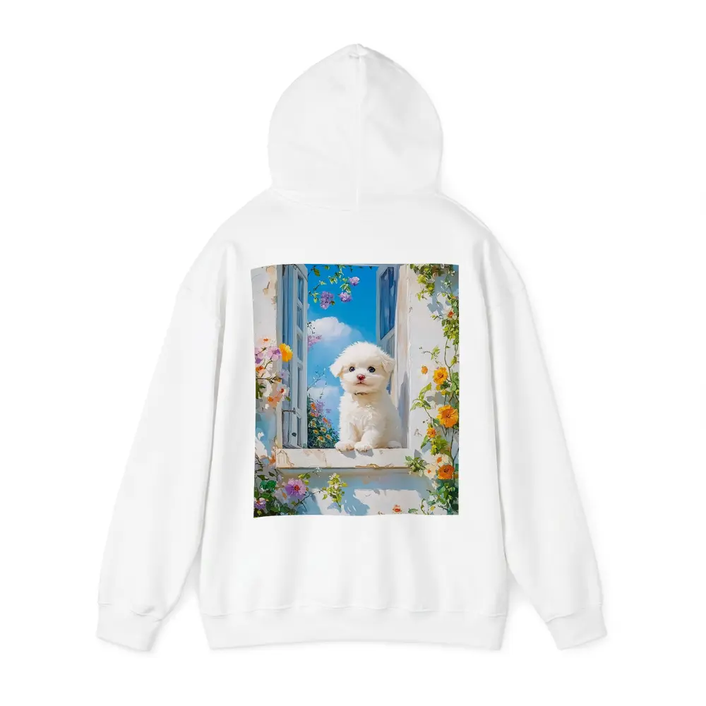 Bichon Frise Puppy Oil Painting Window Flowers – Hoodies