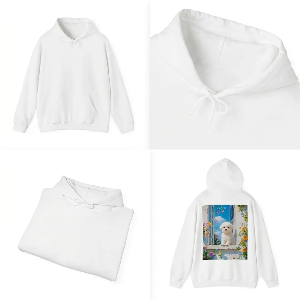 Bichon Frise Puppy Oil Painting Window Flowers – Hoodies