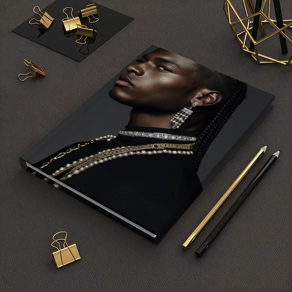Young Man With Braids and Jewelry Gray Background – Notebooks