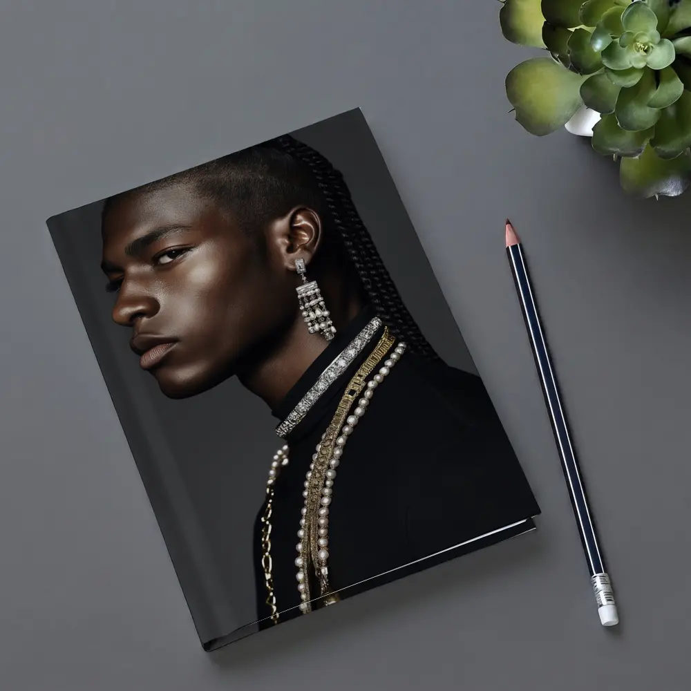 Young Man With Braids and Jewelry Gray Background – Notebooks