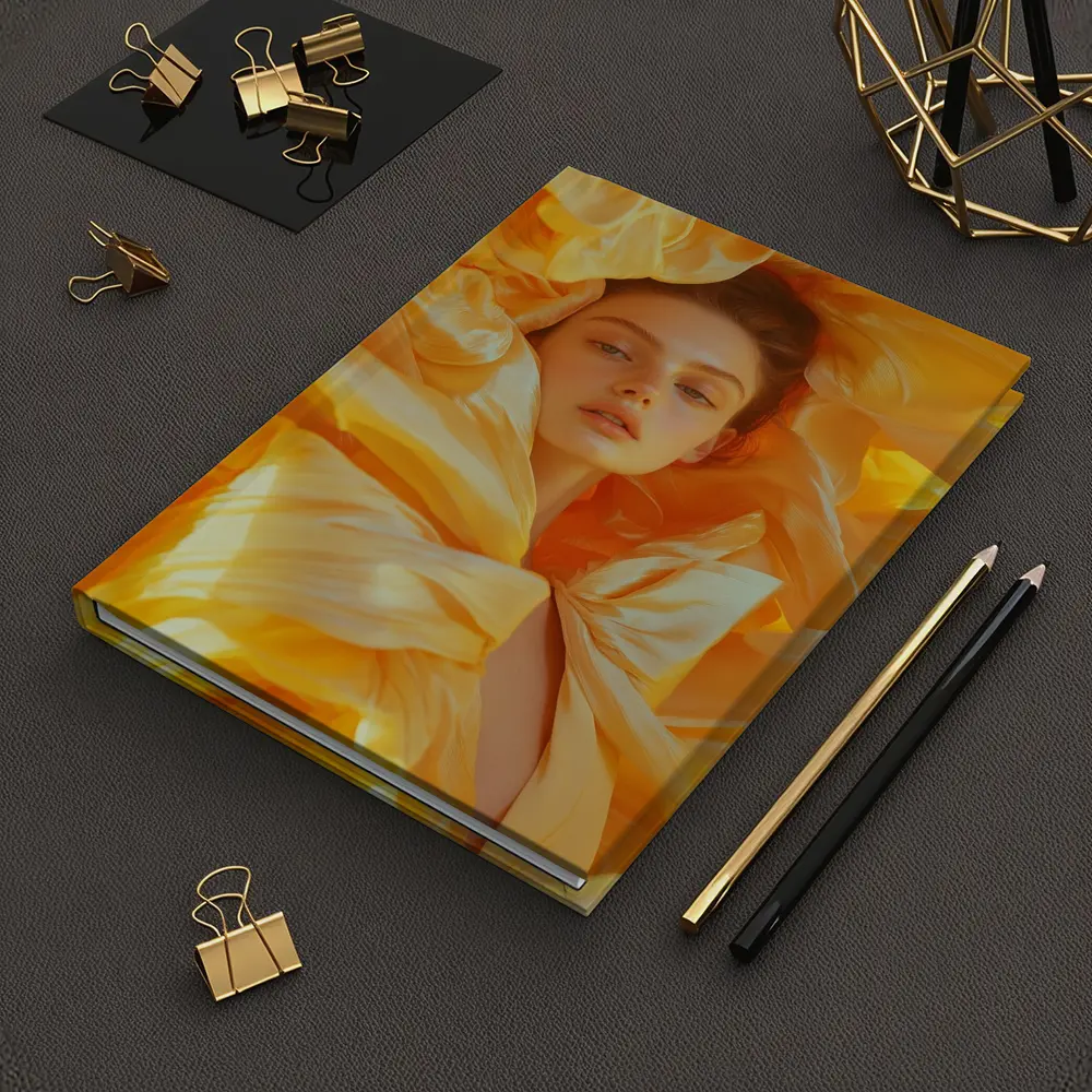 Woman Surrounded by Golden Yellow Silk Petals – Notebooks