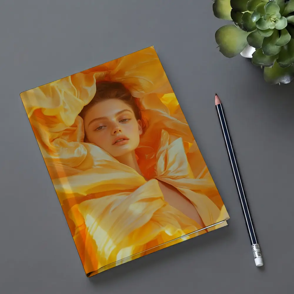 Woman Surrounded by Golden Yellow Silk Petals – Notebooks
