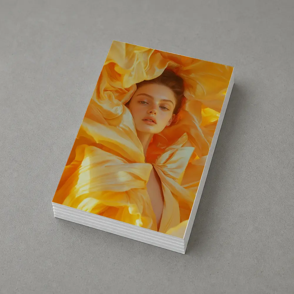 Woman Surrounded by Golden Yellow Silk Petals – Postcards