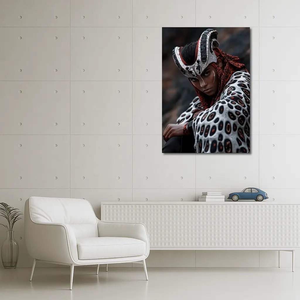 Fantasy Warrior Woman Tribal Armor Dark Background – Wall Art