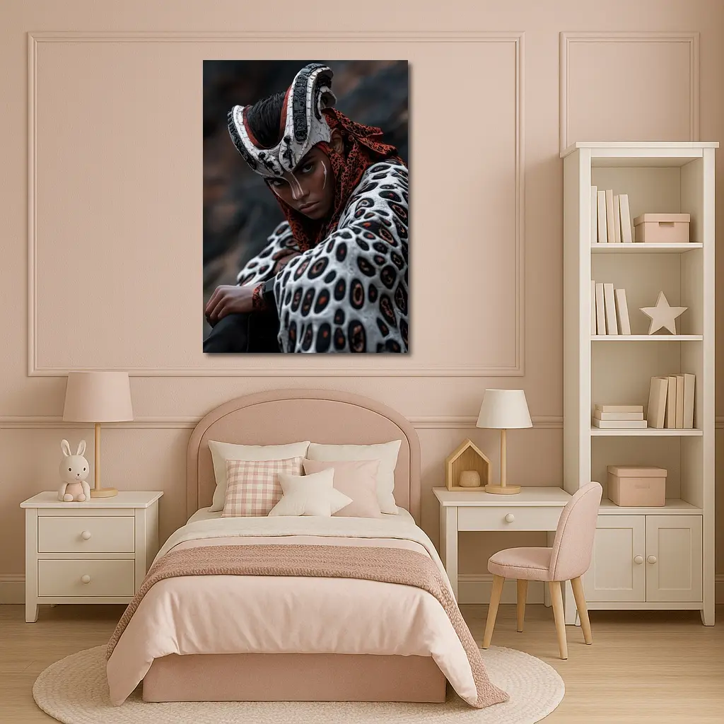 Fantasy Warrior Woman Tribal Armor Dark Background – Wall Art