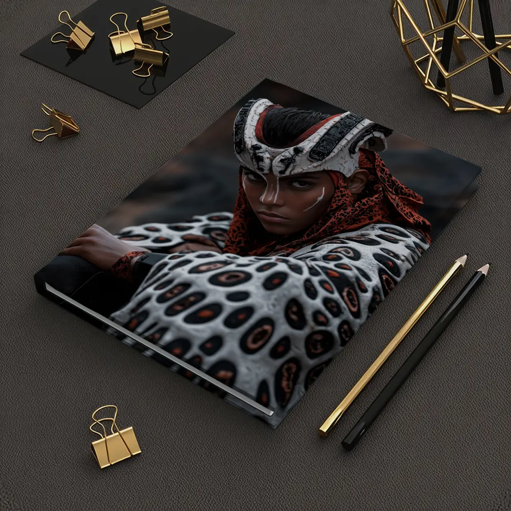 Fantasy Warrior Woman Tribal Armor Dark Background – Notebooks
