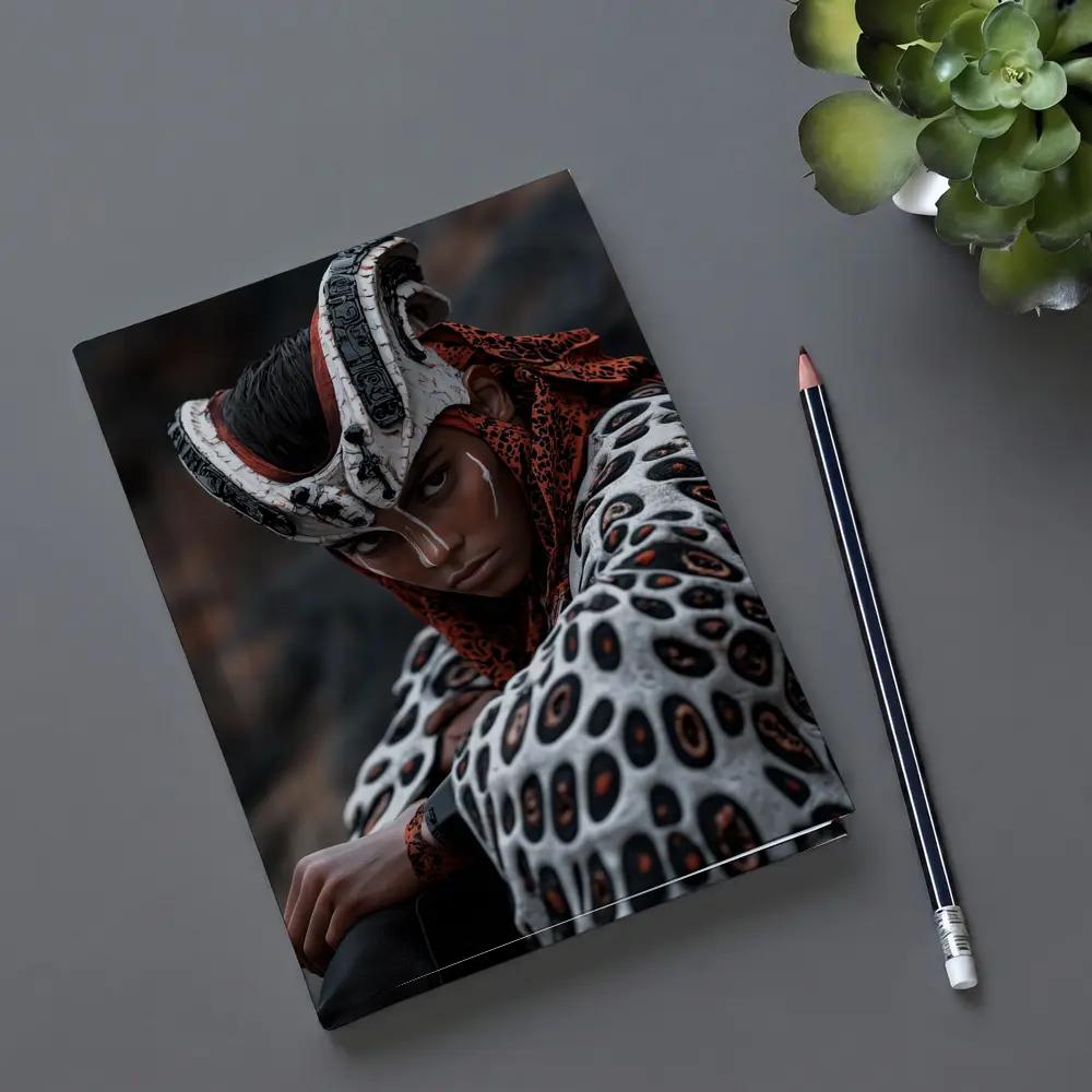Fantasy Warrior Woman Tribal Armor Dark Background – Notebooks
