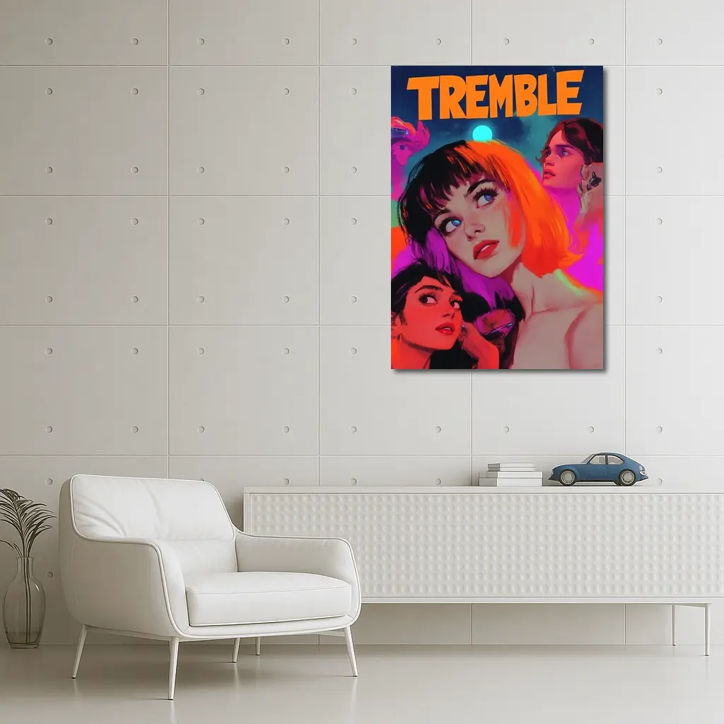Tremble Bold Neon Women Illustrated Cosmic Art – Wall Art