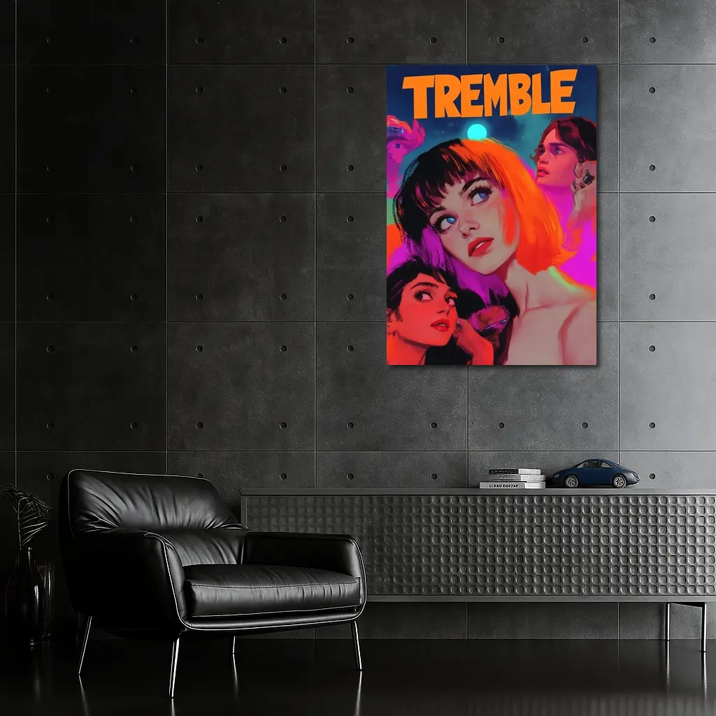 Tremble Bold Neon Women Illustrated Cosmic Art – Wall Art