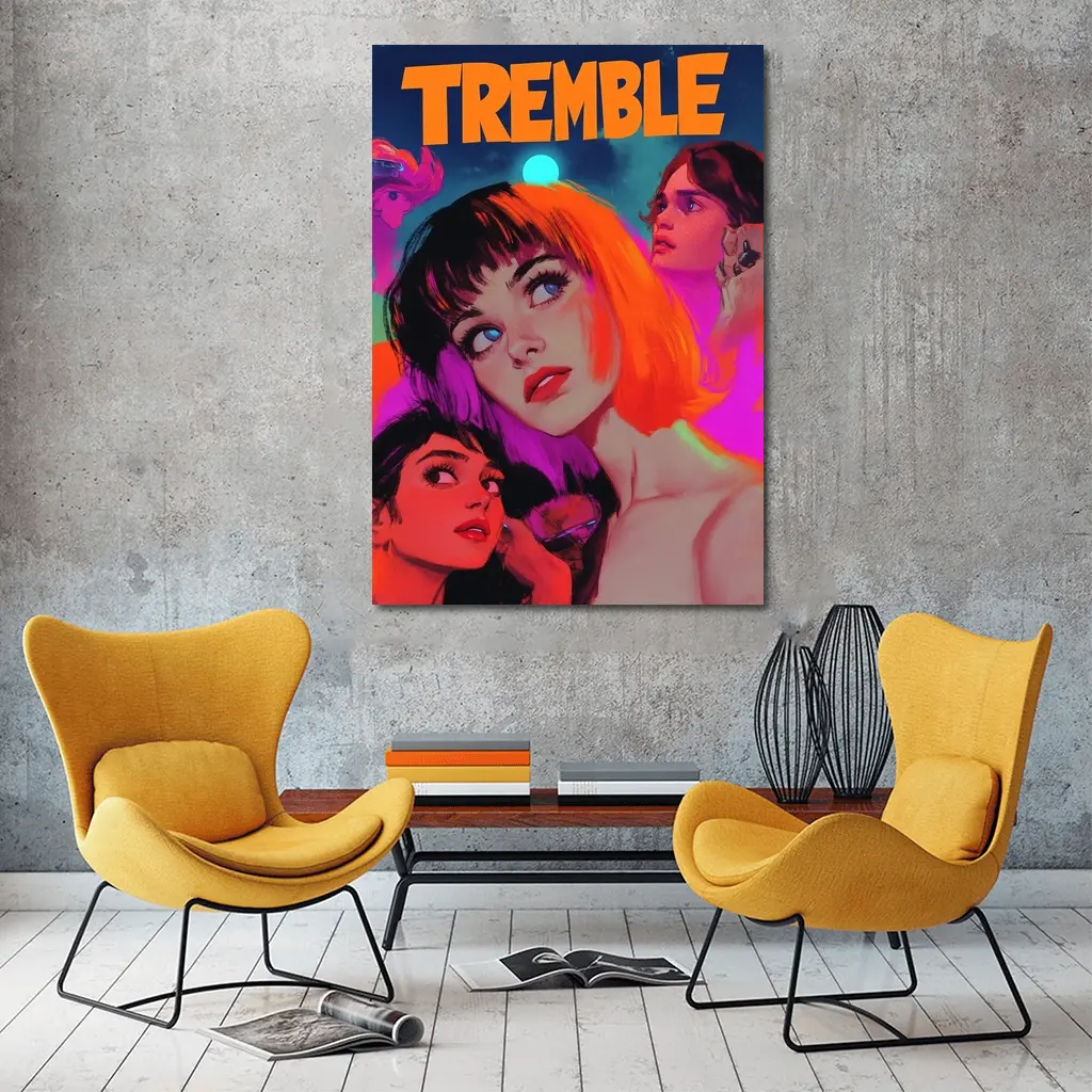 Tremble Bold Neon Women Illustrated Cosmic Art – Wall Art
