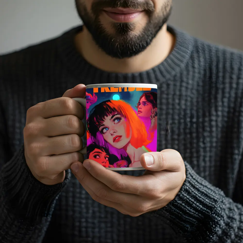 Tremble Bold Neon Women Illustrated Cosmic Art – Mugs