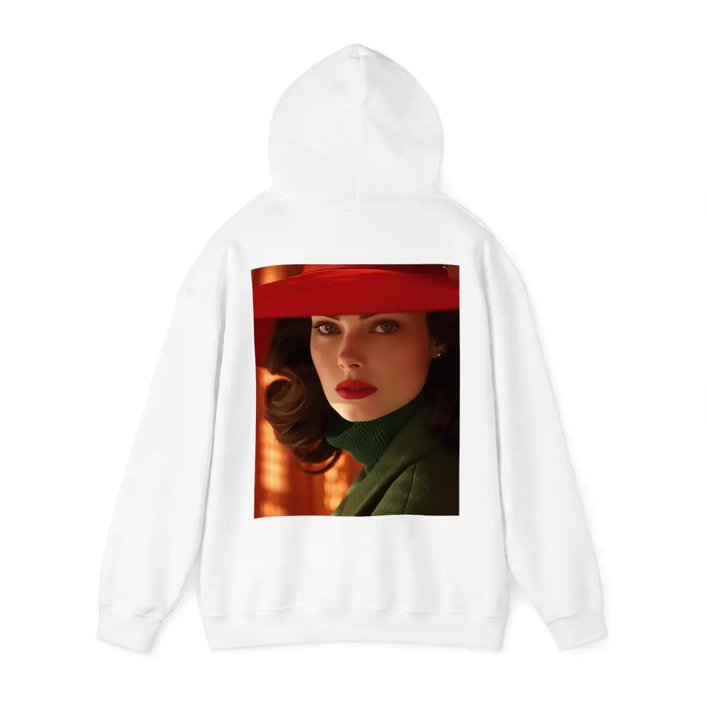 Woman Red Hat Green Coat Retro Portrait – Hoodies