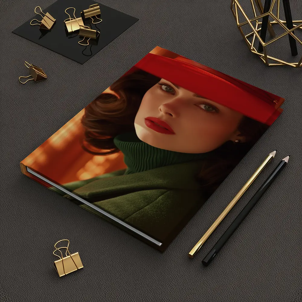 Woman Red Hat Green Coat Retro Portrait – Notebooks