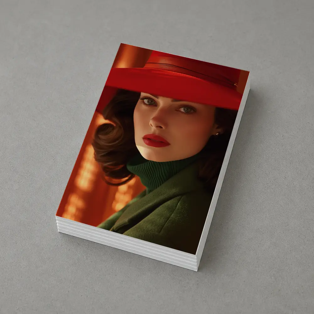 Woman Red Hat Green Coat Retro Portrait – Postcards