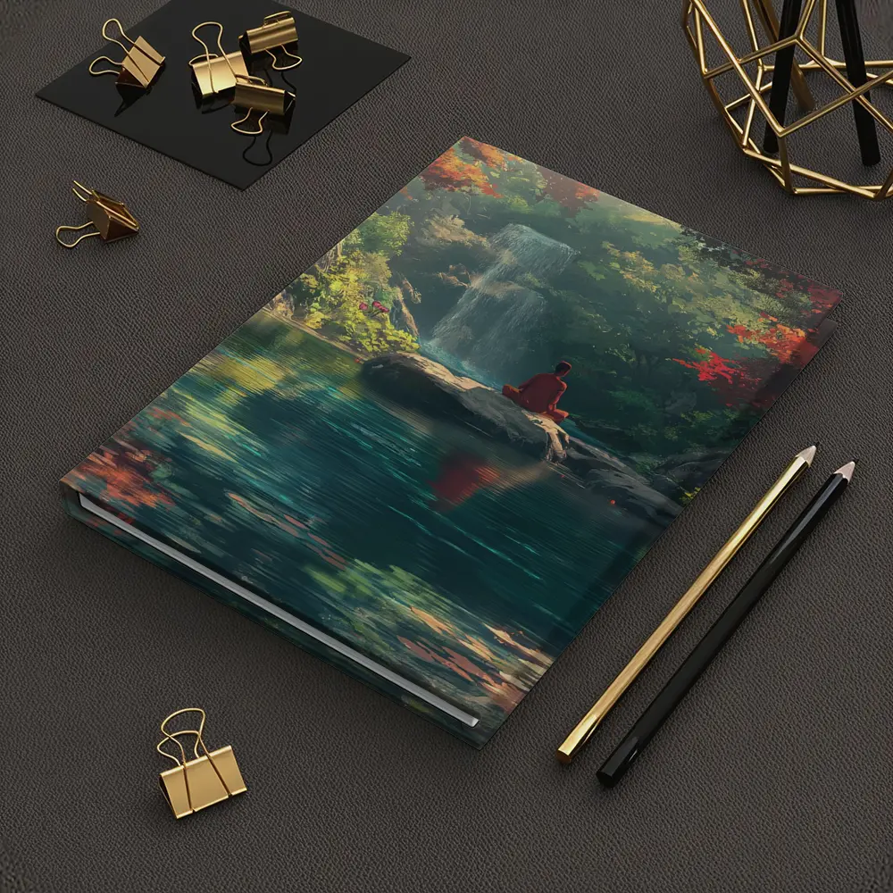 Meditation by Waterfall Autumn Forest Scene – Notebooks