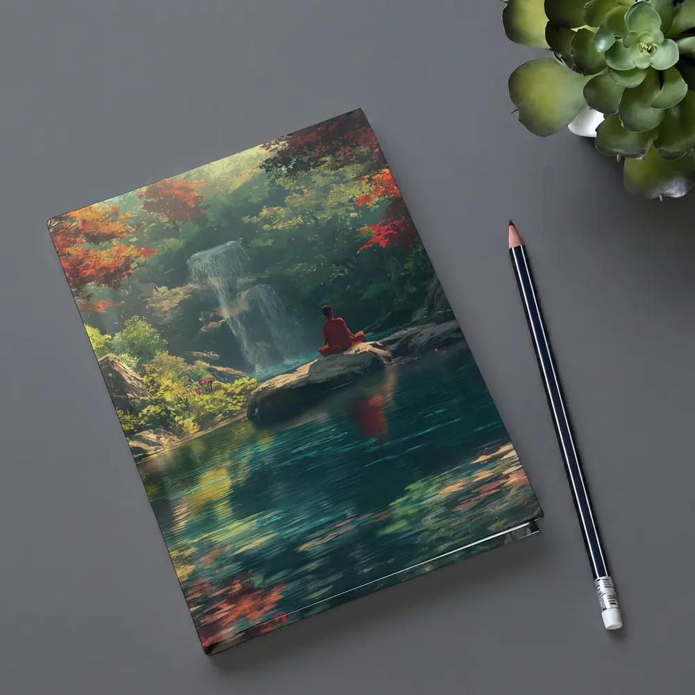 Meditation by Waterfall Autumn Forest Scene – Notebooks