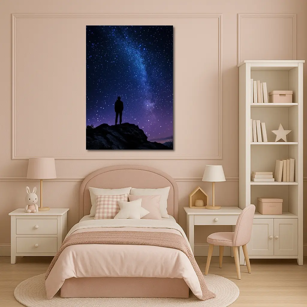 Man Silhouette Standing Under Milky Way Night – Wall Art