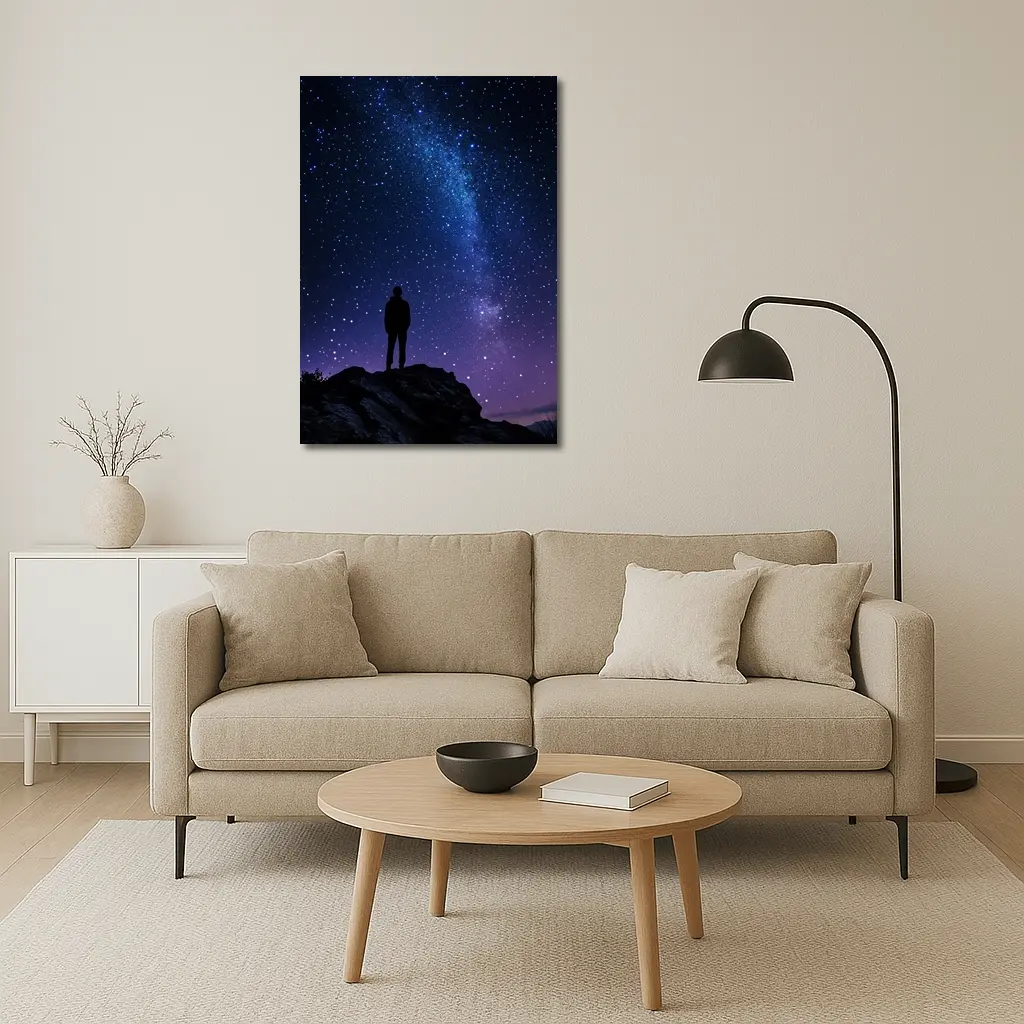 Man Silhouette Standing Under Milky Way Night – Wall Art