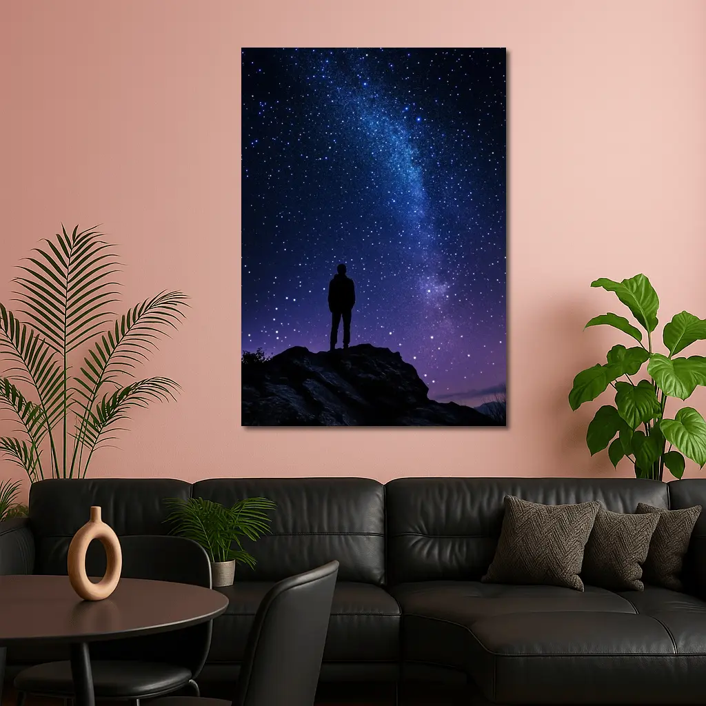 Man Silhouette Standing Under Milky Way Night – Wall Art