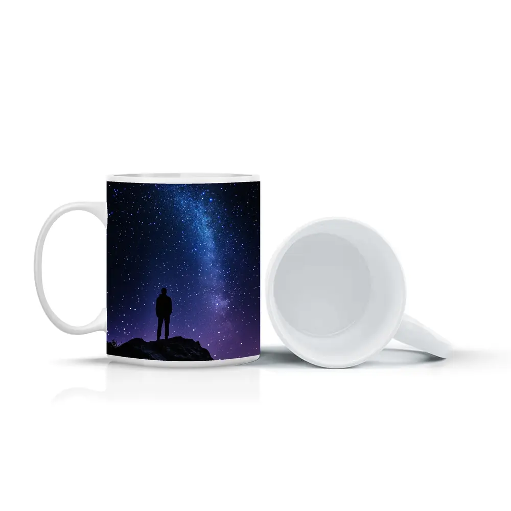 Man Silhouette Standing Under Milky Way Night – Mugs
