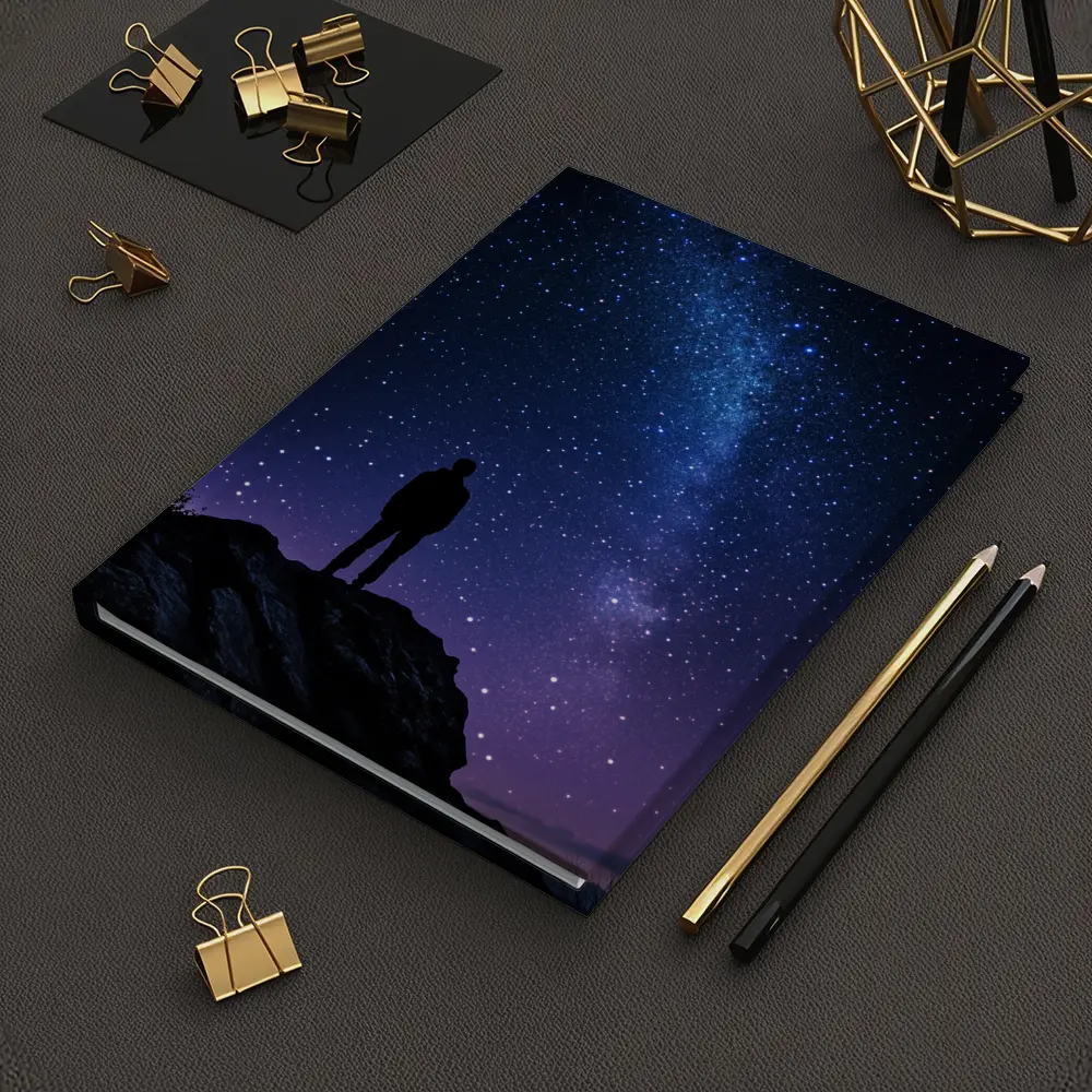 Man Silhouette Standing Under Milky Way Night – Notebooks