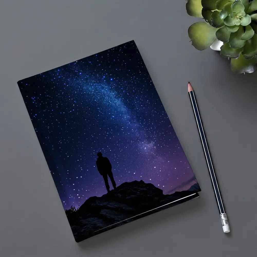 Man Silhouette Standing Under Milky Way Night – Notebooks