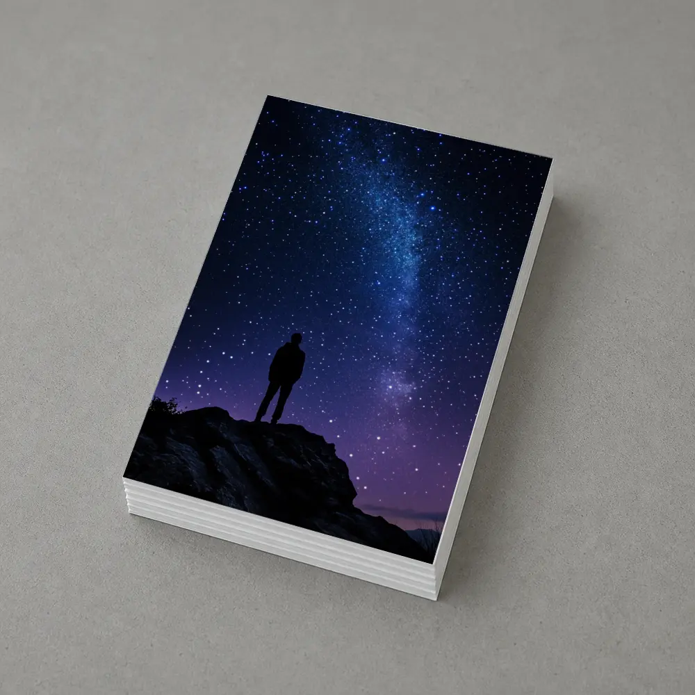 Man Silhouette Standing Under Milky Way Night – Postcards