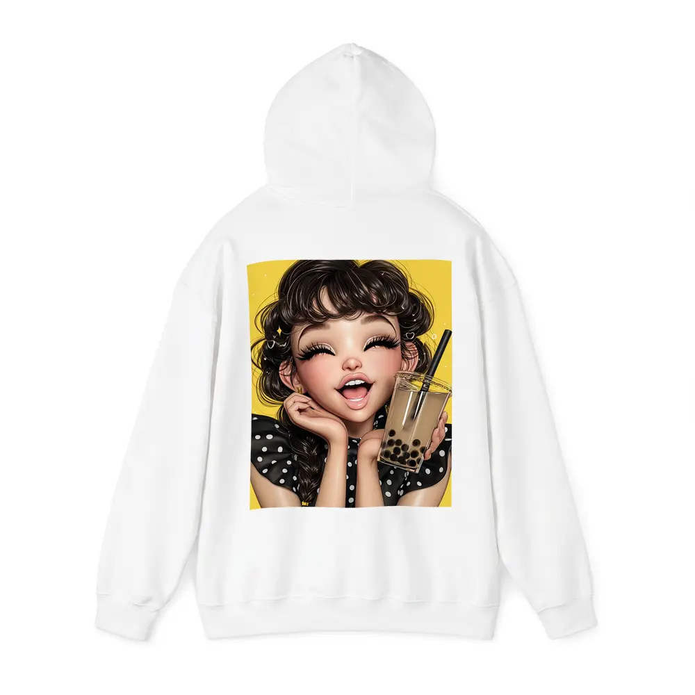 Anime Girl Boba Tea Yellow Background – Hoodies