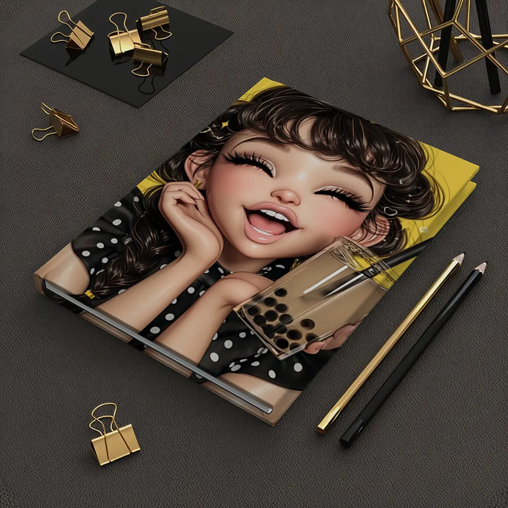 Anime Girl Boba Tea Yellow Background – Notebooks