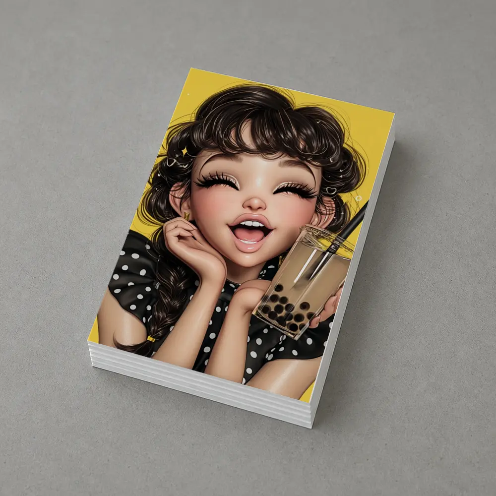 Anime Girl Boba Tea Yellow Background – Postcards