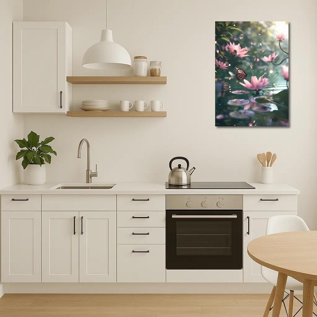 Monarch Butterfly Pink Lotus Flowers Water – Wall Art