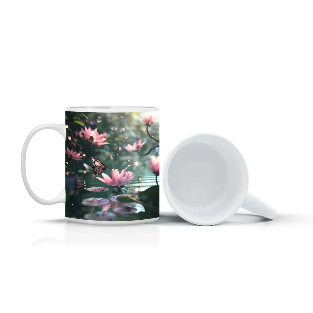 Monarch Butterfly Pink Lotus Flowers Water – Mugs