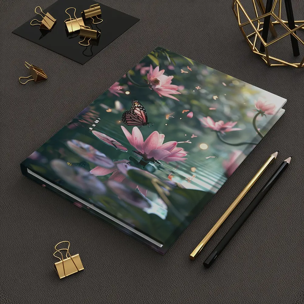 Monarch Butterfly Pink Lotus Flowers Water – Notebooks