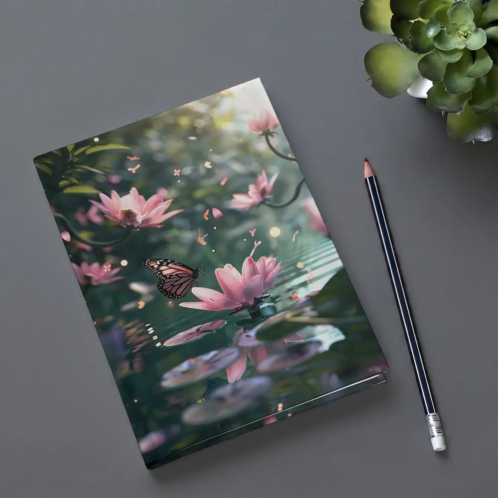 Monarch Butterfly Pink Lotus Flowers Water – Notebooks