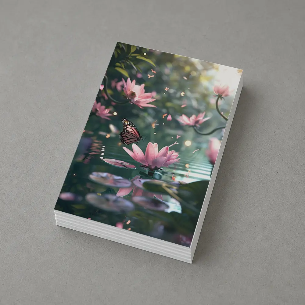 Monarch Butterfly Pink Lotus Flowers Water – Postcards