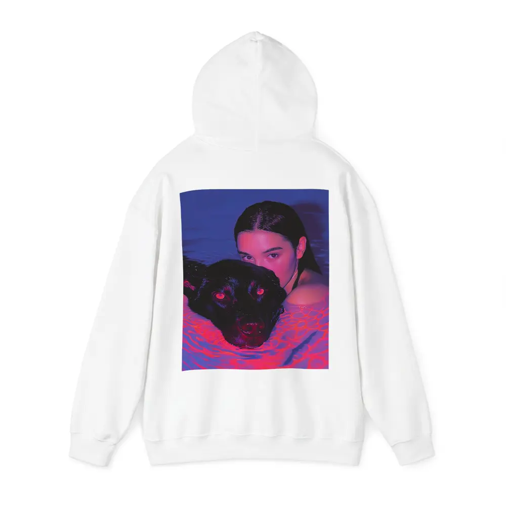 Woman and Black Dog in Neon Pool – Hoodies