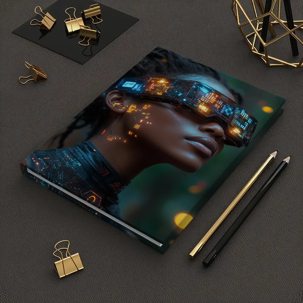 Cyberpunk Woman Neon VR Glasses Forest – Notebooks