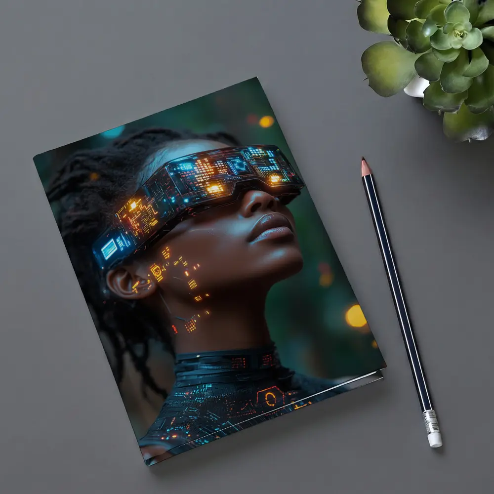 Cyberpunk Woman Neon VR Glasses Forest – Notebooks