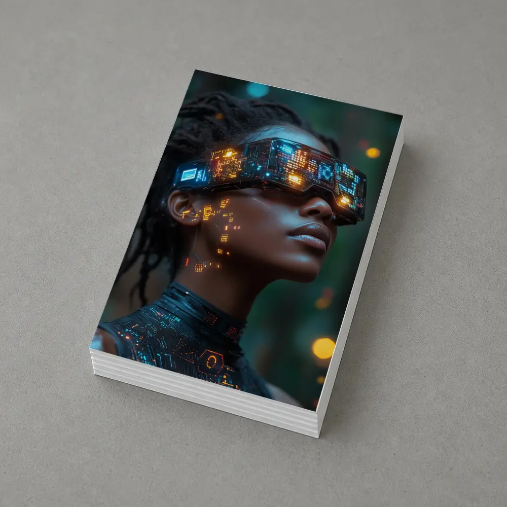 Cyberpunk Woman Neon VR Glasses Forest – Postcards