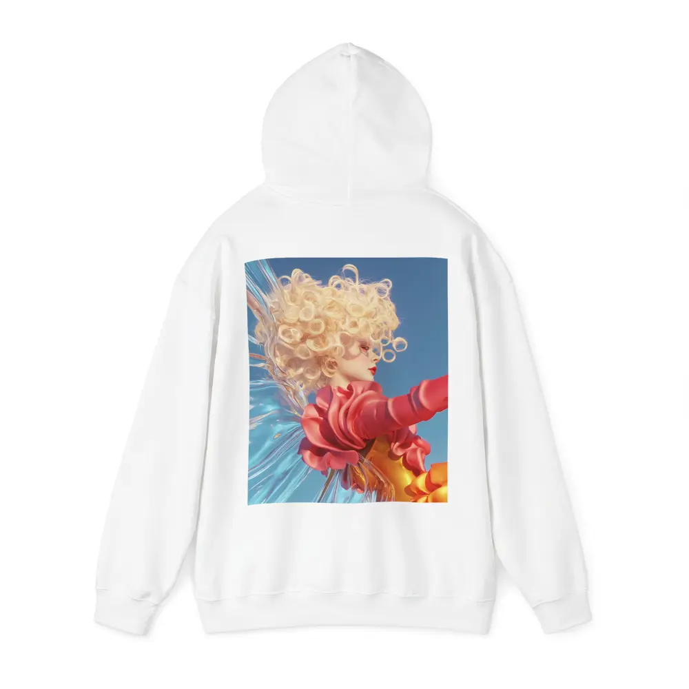 Curly Blonde Woman Red Dress Blue Sky – Hoodies