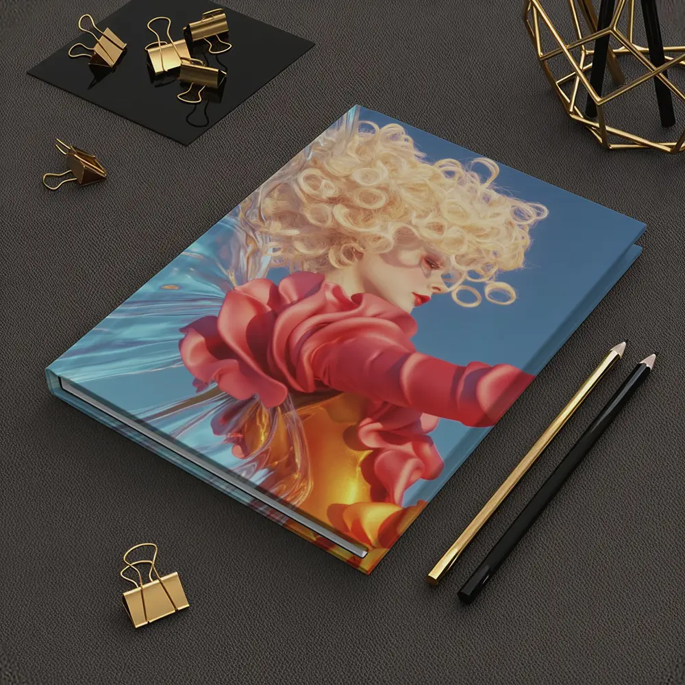 Curly Blonde Woman Red Dress Blue Sky – Notebooks